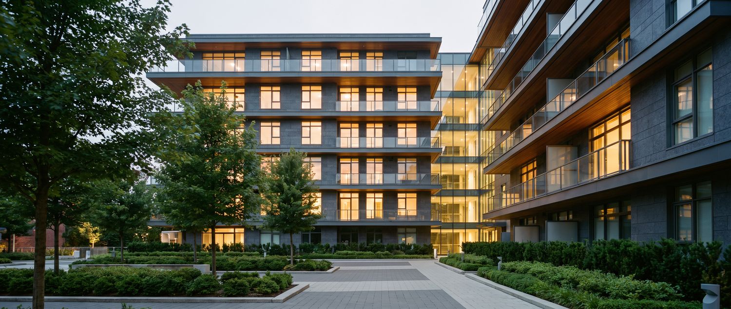 Contemporary residential building in Nashik at dusk